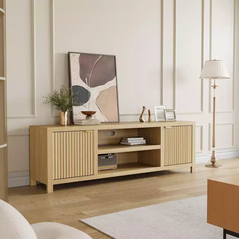 TV Stand with Fluted Doors and 2-Tier Storage for TVs up to 75 Inches