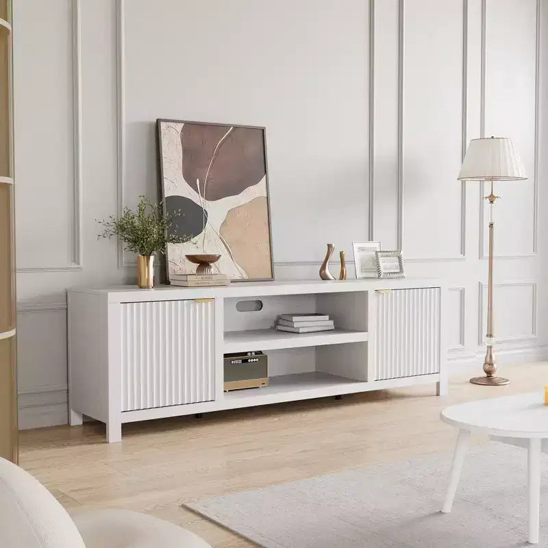 TV Stand with Fluted Doors and 2-Tier Storage for TVs up to 75 Inches