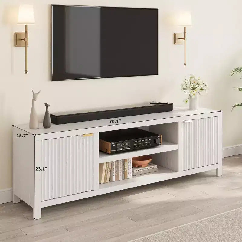 TV Stand with Fluted Doors and 2-Tier Storage for TVs up to 75 Inches