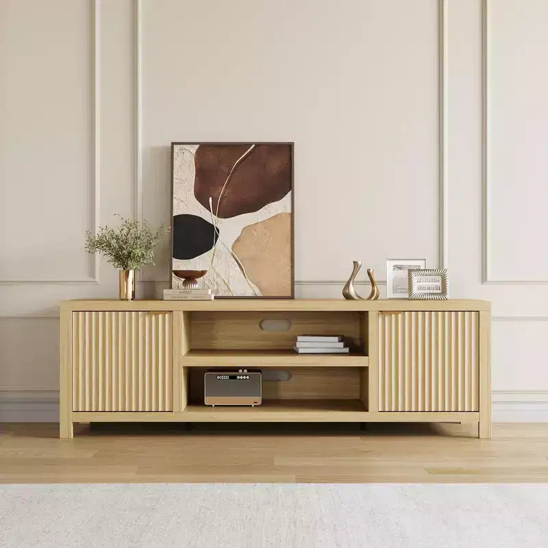 TV Stand with Fluted Doors and 2-Tier Storage for TVs up to 75 Inches