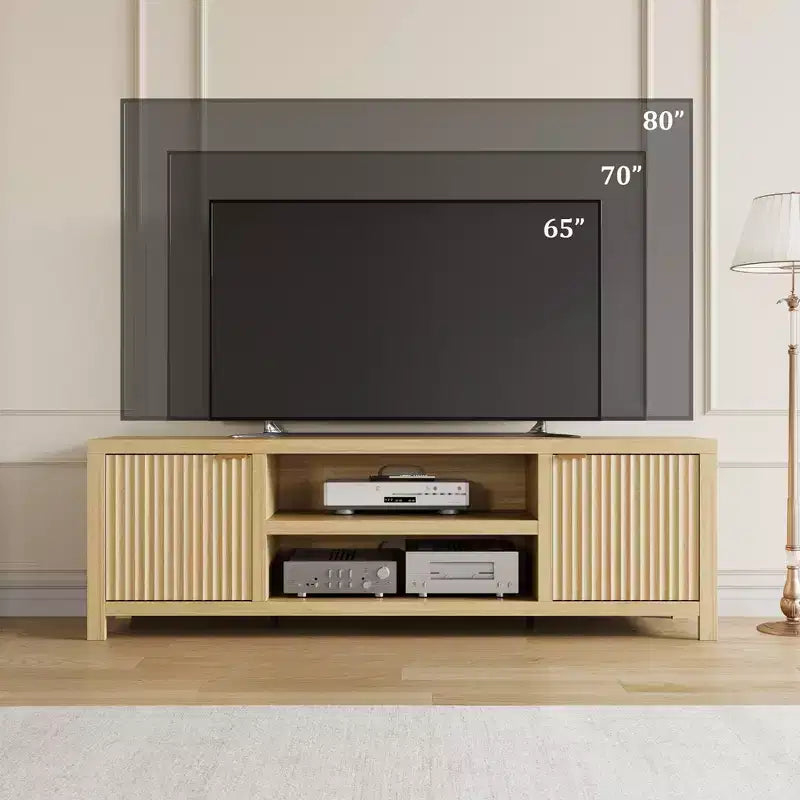 TV Stand with Fluted Doors and 2-Tier Storage for TVs up to 75 Inches