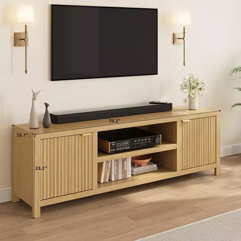 TV Stand with Fluted Doors and 2-Tier Storage for TVs up to 75 Inches