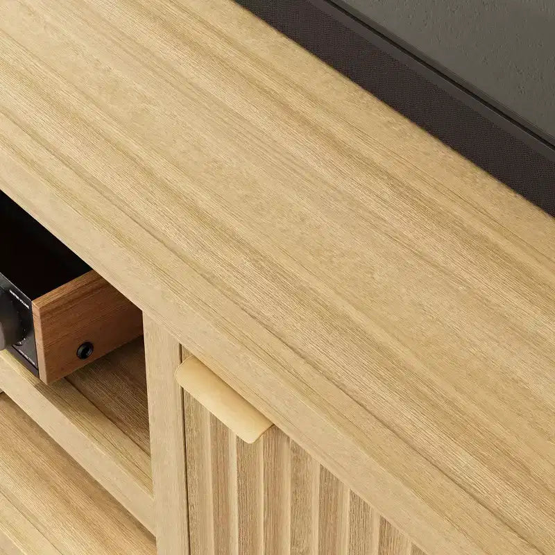 TV Stand with Fluted Doors and 2-Tier Storage for TVs up to 75 Inches