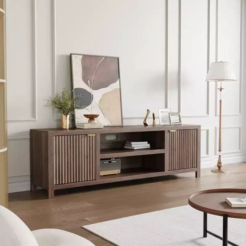 TV Stand with Fluted Doors and 2-Tier Storage for TVs up to 75 Inches