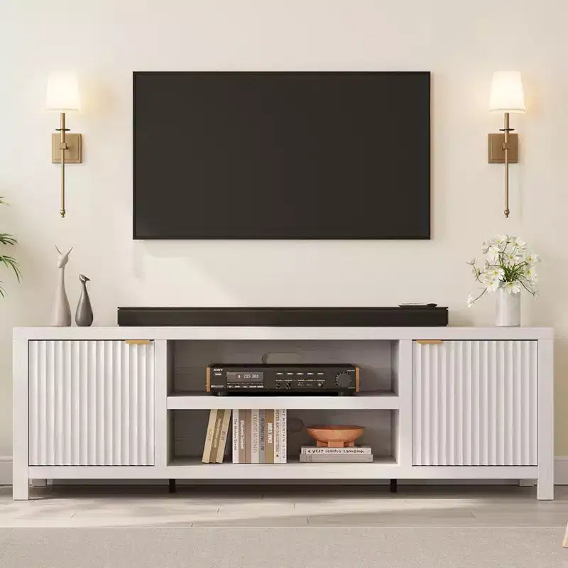 TV Stand with Fluted Doors and 2-Tier Storage for TVs up to 75 Inches