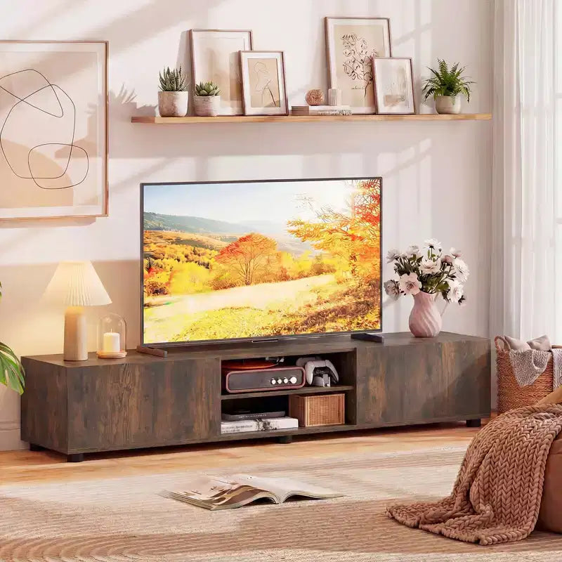 TV Stand for Up to 70-Inch TVs with Storage Cabinets and Open Shelves