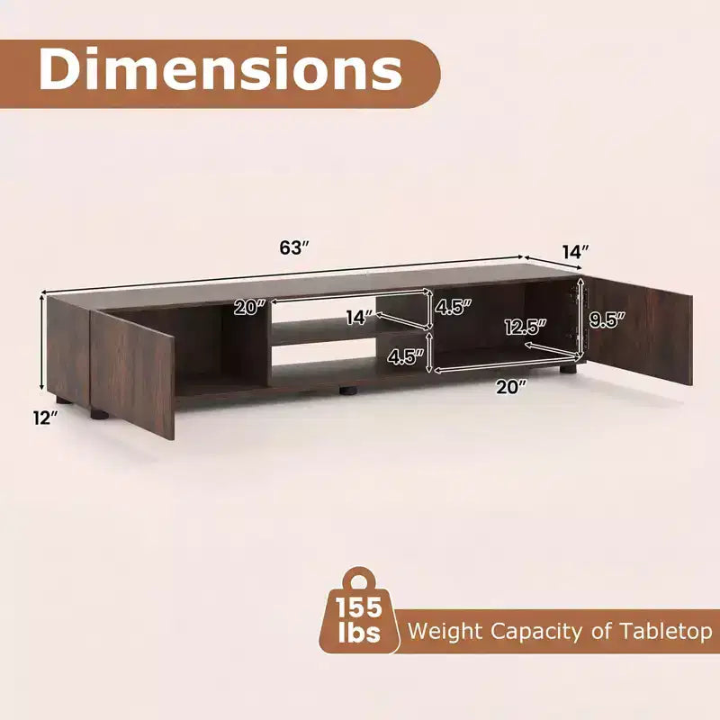 TV Stand for Up to 70-Inch TVs with Storage Cabinets and Open Shelves