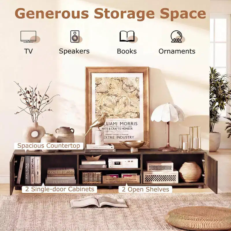 TV Stand for Up to 70-Inch TVs with Storage Cabinets and Open Shelves