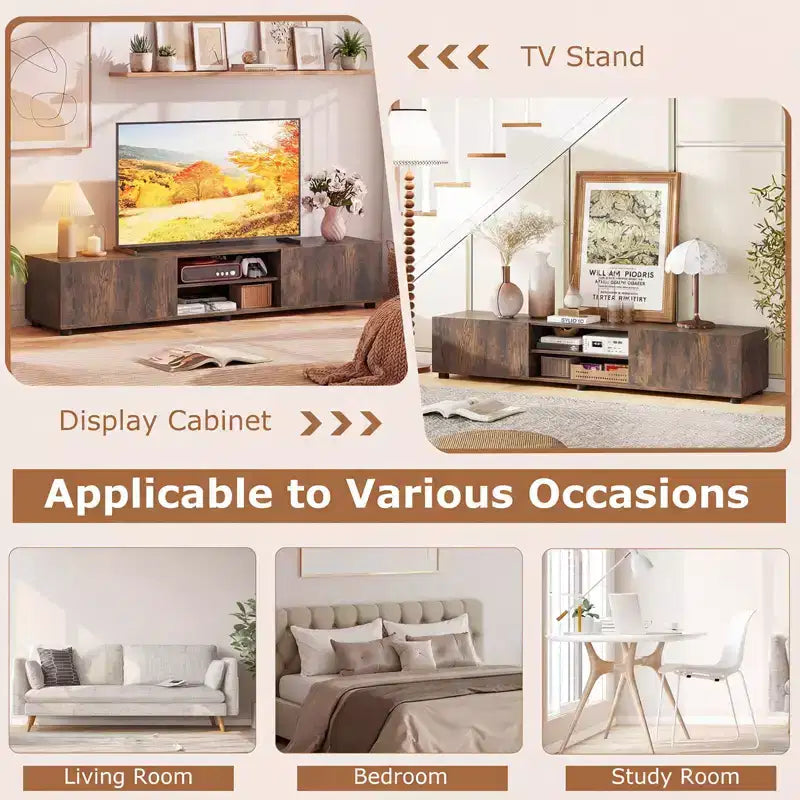 TV Stand for Up to 70-Inch TVs with Storage Cabinets and Open Shelves