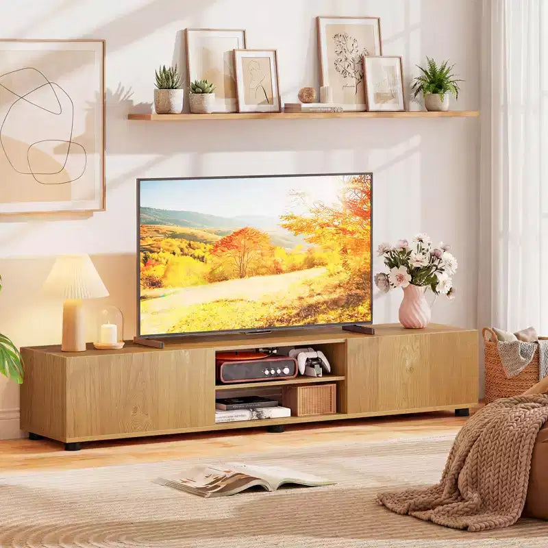 TV Stand for Up to 70-Inch TVs with Storage Cabinets and Open Shelves