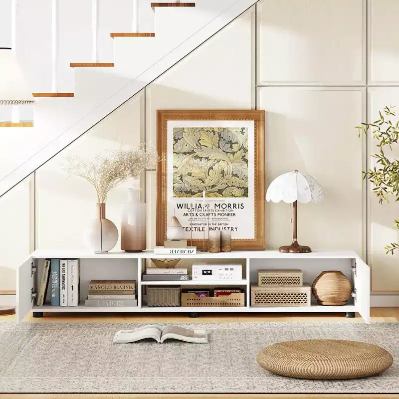 TV Stand for Up to 70-Inch TVs with Storage Cabinets and Open Shelves