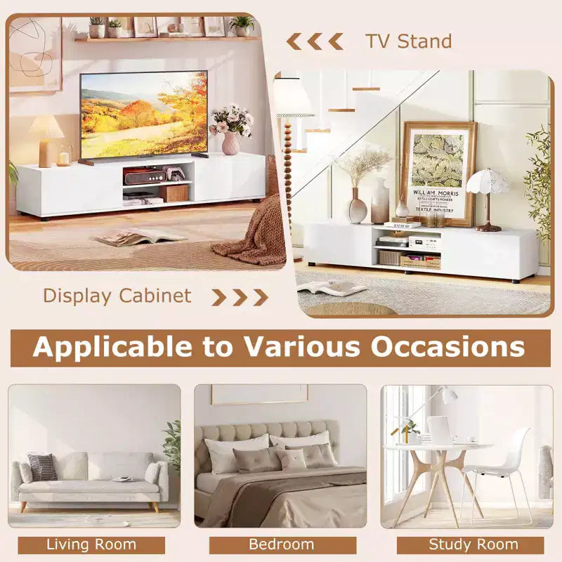 TV Stand for Up to 70-Inch TVs with Storage Cabinets and Open Shelves