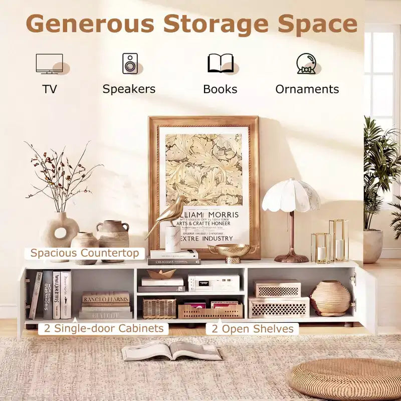TV Stand for Up to 70-Inch TVs with Storage Cabinets and Open Shelves
