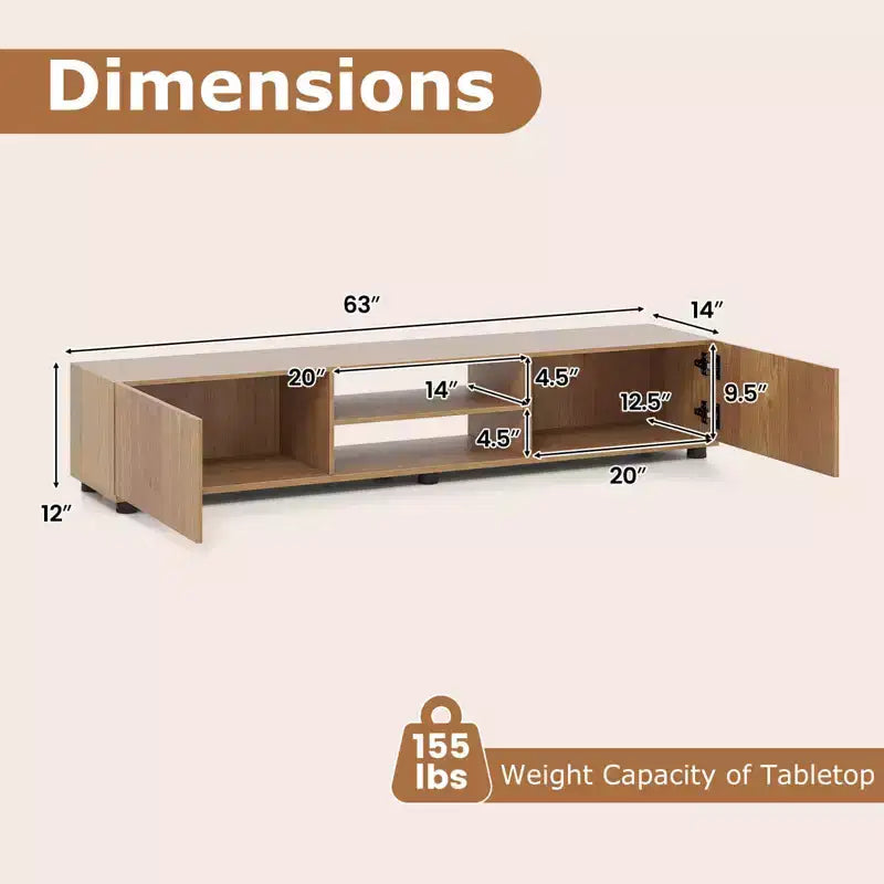 TV Stand for Up to 70-Inch TVs with Storage Cabinets and Open Shelves