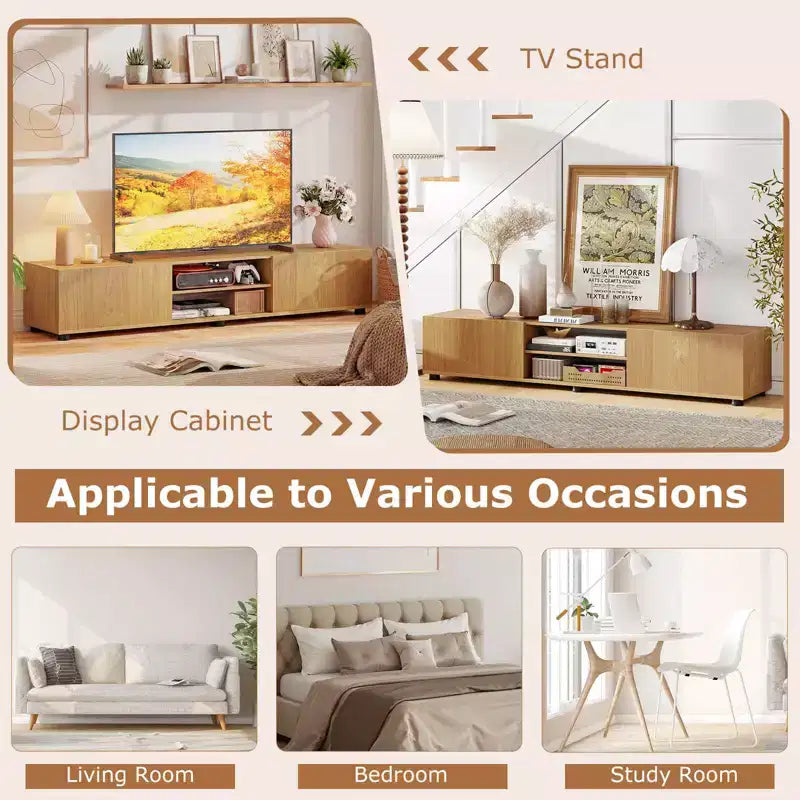 TV Stand for Up to 70-Inch TVs with Storage Cabinets and Open Shelves