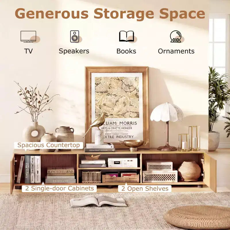 TV Stand for Up to 70-Inch TVs with Storage Cabinets and Open Shelves