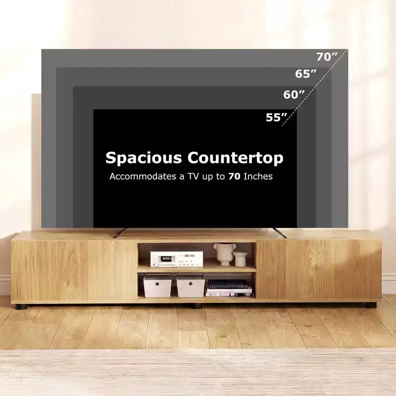 TV Stand for Up to 70-Inch TVs with Storage Cabinets and Open Shelves