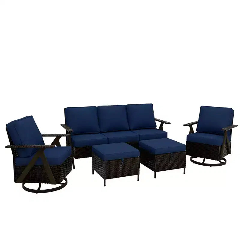 UPTIOT Outdoor 5-Piece Seating Set: 3-Seater Sofa, 2 Swivel Rockers & 2 Ottomans for Patio Comfort