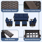 UPTIOT Outdoor 5-Piece Seating Set: 3-Seater Sofa, 2 Swivel Rockers & 2 Ottomans for Patio Comfort