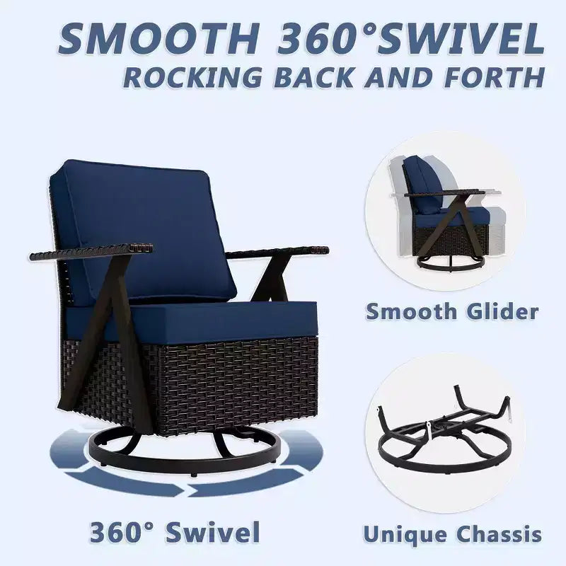 UPTIOT Outdoor 5-Piece Seating Set: 3-Seater Sofa, 2 Swivel Rockers & 2 Ottomans for Patio Comfort