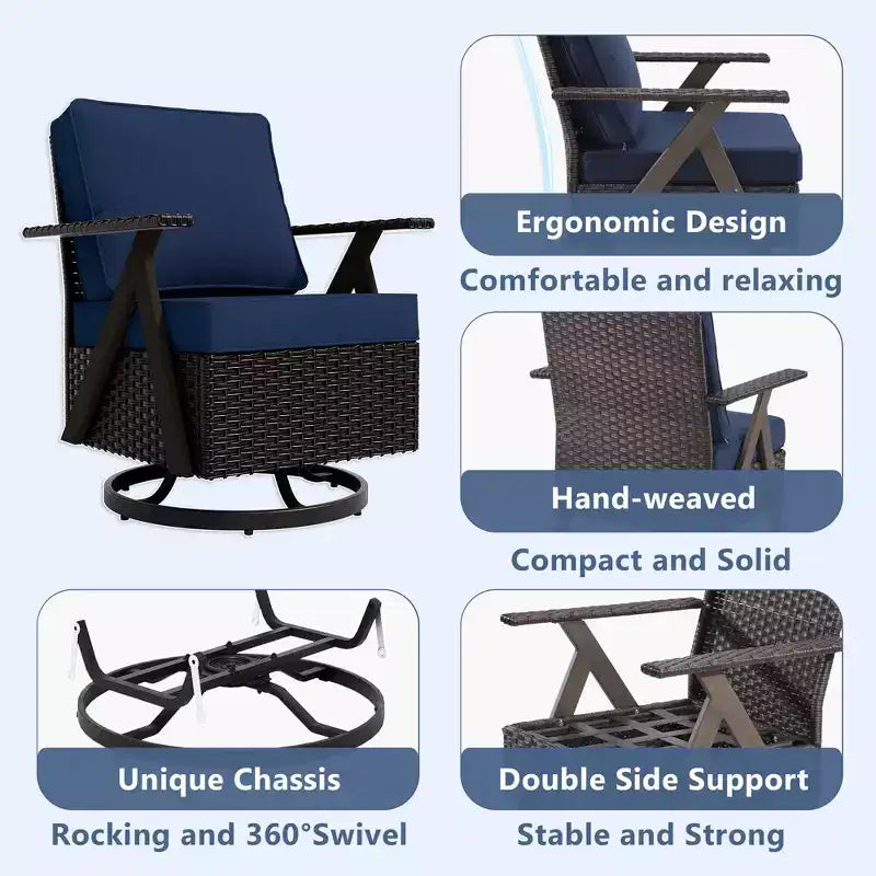 UPTIOT Outdoor 5-Piece Seating Set: 3-Seater Sofa, 2 Swivel Rockers & 2 Ottomans for Patio Comfort