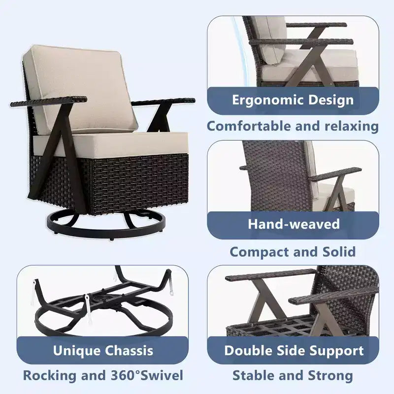 UPTIOT Outdoor 5-Piece Seating Set: 3-Seater Sofa, 2 Swivel Rockers & 2 Ottomans for Patio Comfort