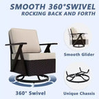 UPTIOT Outdoor 5-Piece Seating Set: 3-Seater Sofa, 2 Swivel Rockers & 2 Ottomans for Patio Comfort