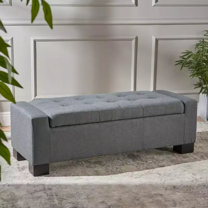 Zeus & Ruta Gray Storage Ottoman Bench for Living Room, Office & Bedroom