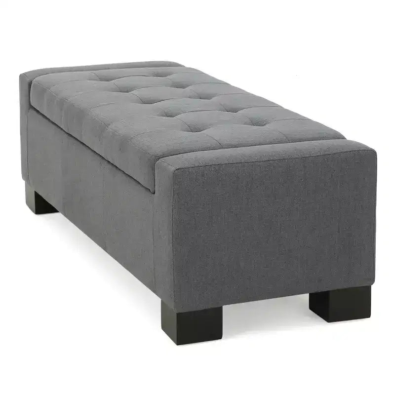 Gray Storage Ottoman Bench for Living Room, Office & Bedroom