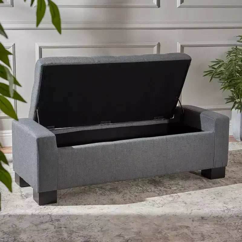 Gray Storage Ottoman Bench for Living Room, Office & Bedroom