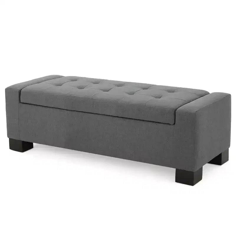 Gray Storage Ottoman Bench for Living Room, Office & Bedroom