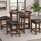GDFStudio Alden 5 Piece Modern Round Glass Top Dining Set with 4 Triangular Stools