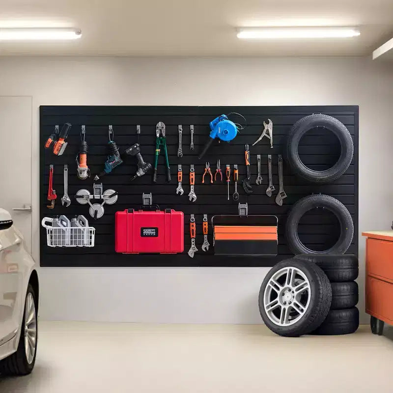 PVC Slat Wall Paneling, 8 x 4 ft, Modular Garage Slatwall Panel, Black