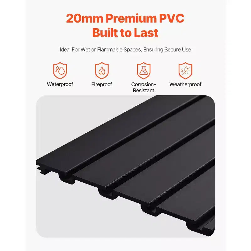 PVC Slat Wall Paneling, 8 x 4 ft, Modular Garage Slatwall Panel, Black