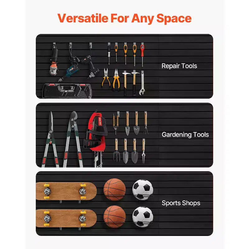 PVC Slat Wall Paneling, 8 x 4 ft, Modular Garage Slatwall Panel, Black