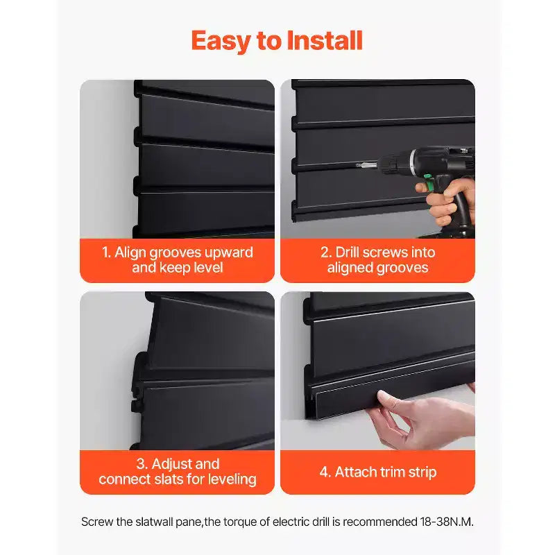 PVC Slat Wall Paneling, 8 x 4 ft, Modular Garage Slatwall Panel, Black