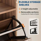 Shoe Storage Cabinet with 2 Flip-Down Doors, Narrow Fluted Wood Design, Walnut Finish