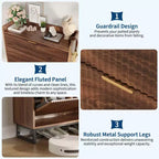 Shoe Storage Cabinet with 2 Flip-Down Doors, Narrow Fluted Wood Design, Walnut Finish