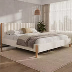 Queen/King/California King Size Upholstered Platform Bed Frame with Thick Padded Headboard & Solid Wood Legs, White - ModernLuxe
