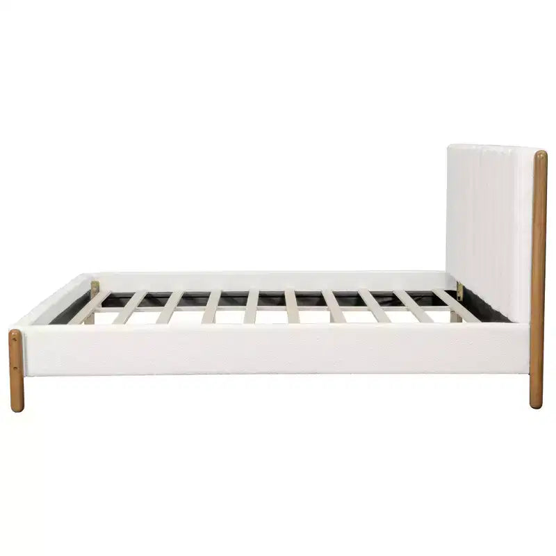 Upholstered Platform Bed Frame with Padded Headboard and Solid Wood Legs