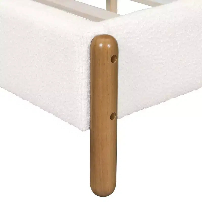 Upholstered Platform Bed Frame with Padded Headboard and Solid Wood Legs