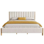 Upholstered Platform Bed Frame with Padded Headboard and Solid Wood Legs