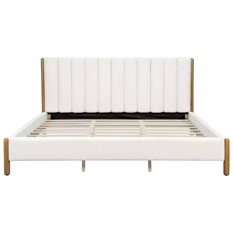 Upholstered Platform Bed Frame with Padded Headboard and Solid Wood Legs