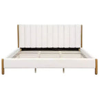 Upholstered Platform Bed Frame with Padded Headboard and Solid Wood Legs