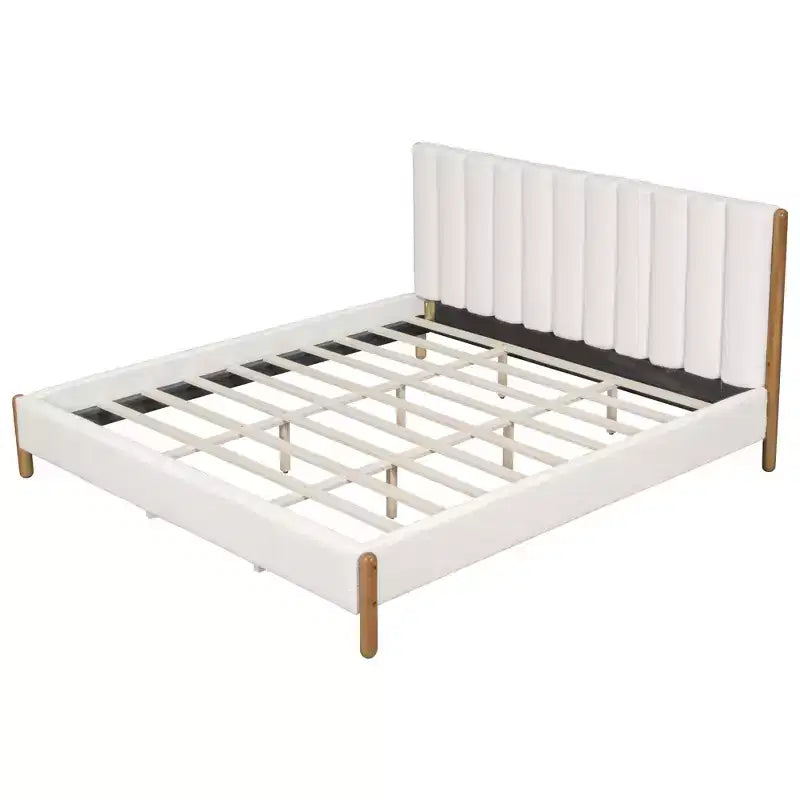 Upholstered Platform Bed Frame with Padded Headboard and Solid Wood Legs