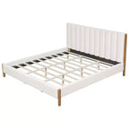 Upholstered Platform Bed Frame with Padded Headboard and Solid Wood Legs