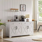 61-Inch TV Stand with Storage Cabinet and Tempered Glass Doors, White