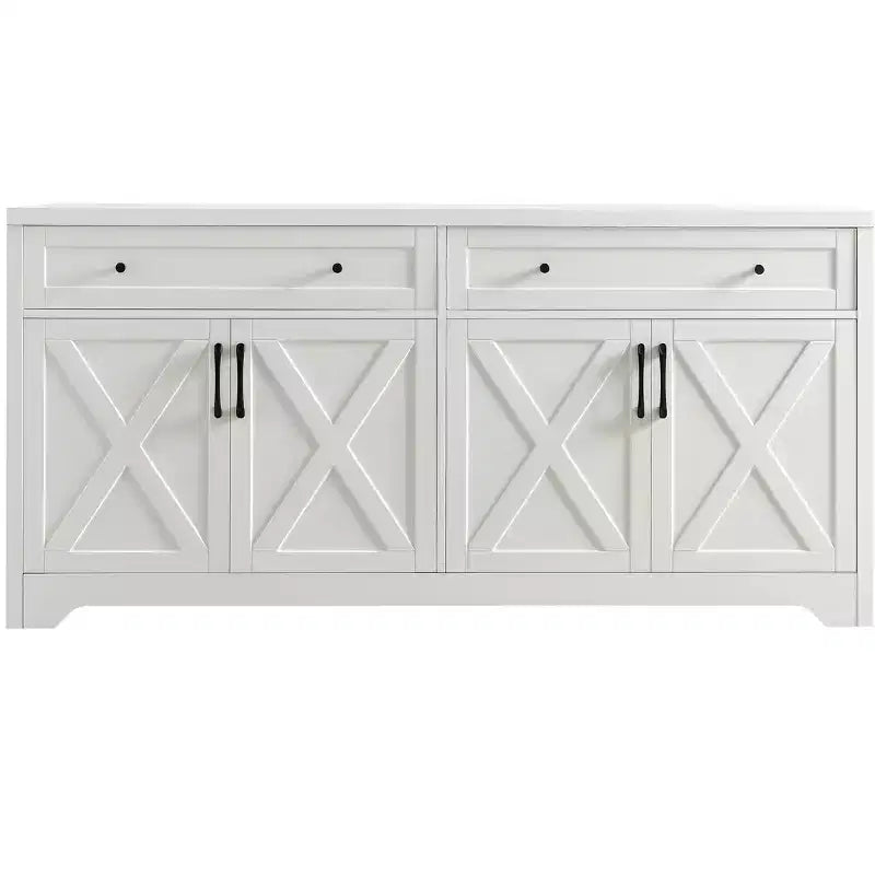 61-Inch TV Stand with Storage Cabinet and Tempered Glass Doors, White
