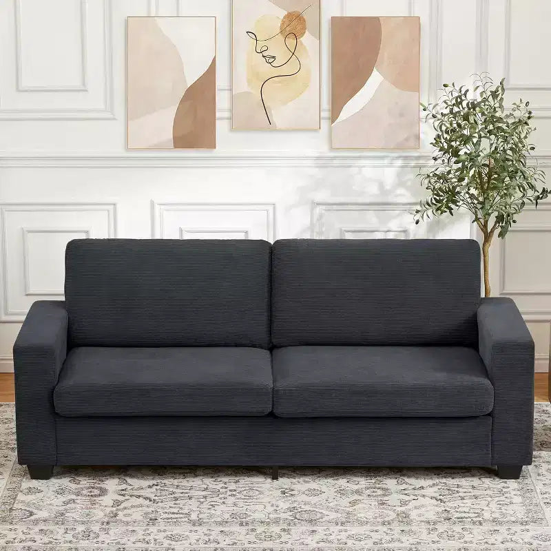 84-Inch Corduroy Upholstered Sofa with Pillow Back