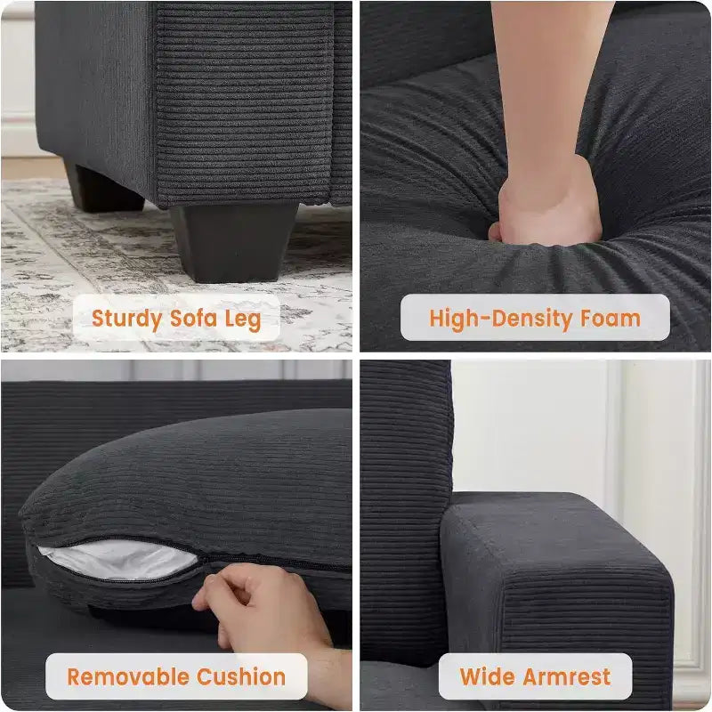 84-Inch Corduroy Upholstered Sofa with Pillow Back